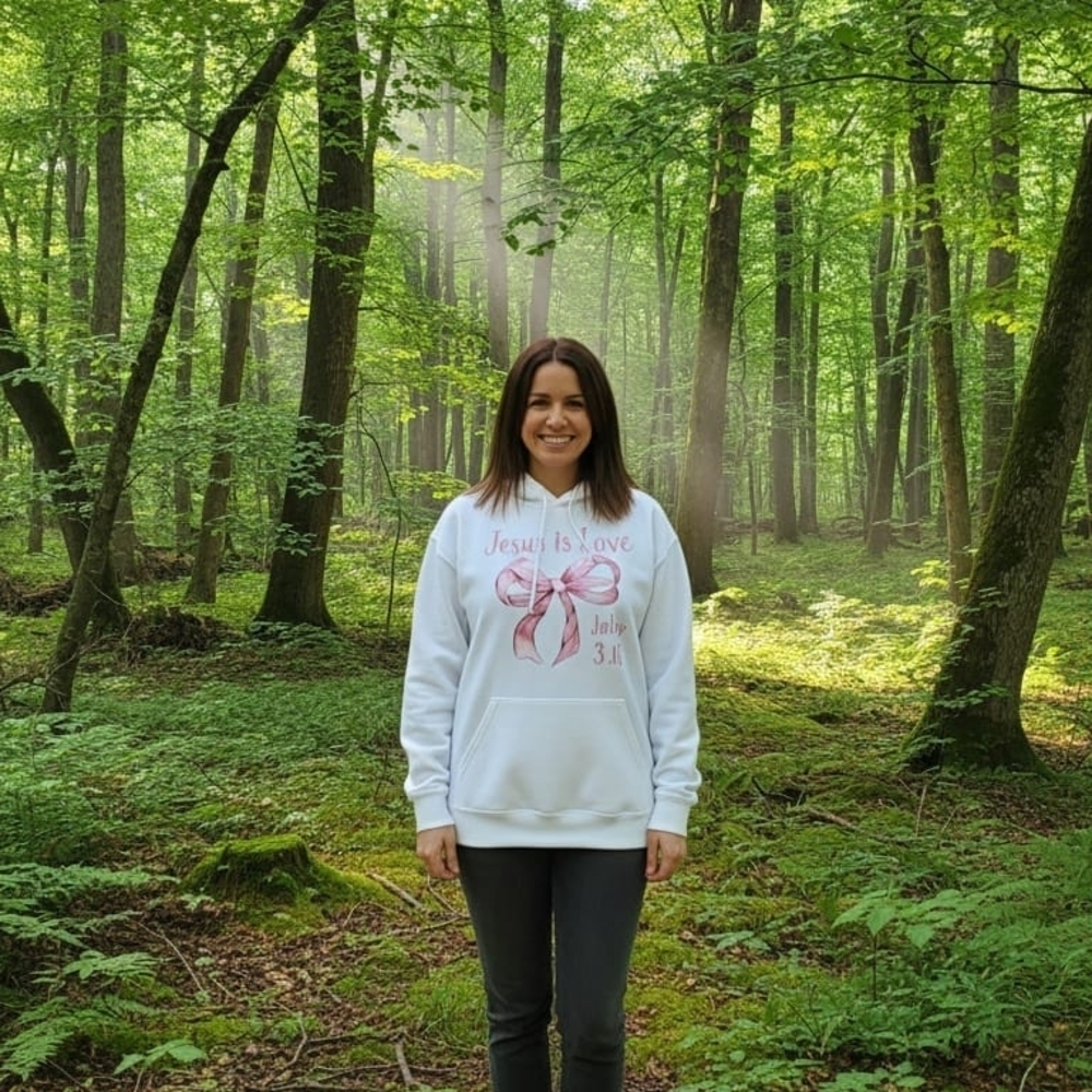 Women's White Hoodie with Pink Ribbon Design - Picture 2 of 3